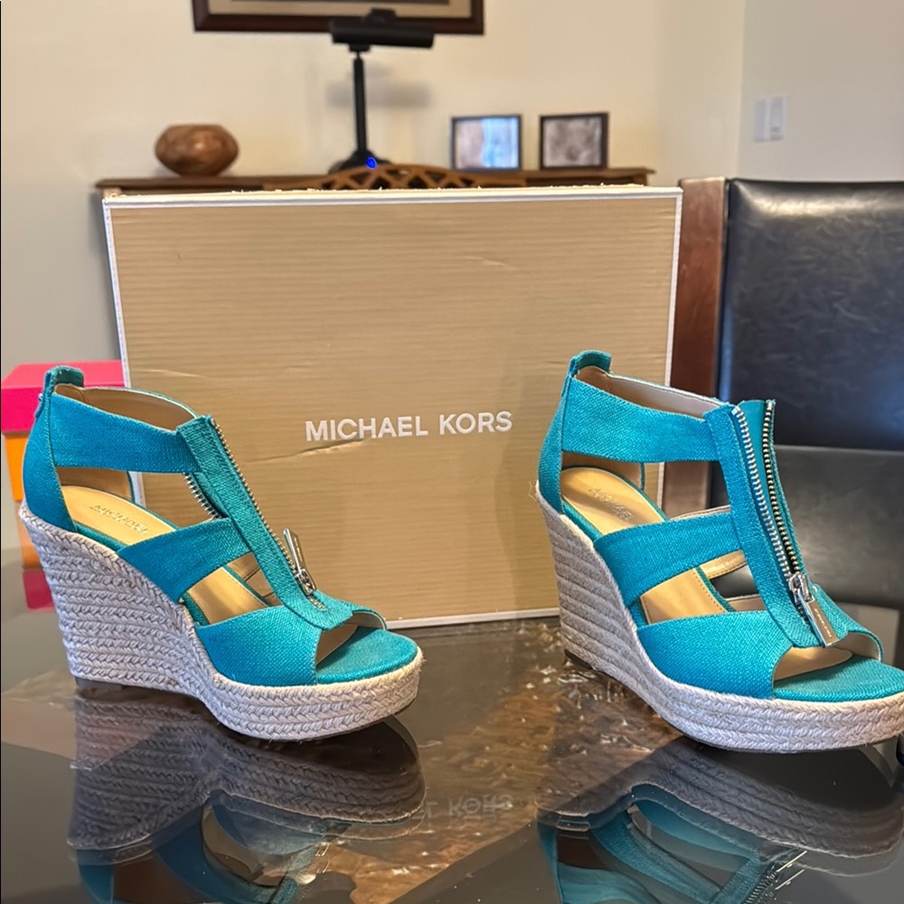Michael Kors Teal Wedge Sandals
